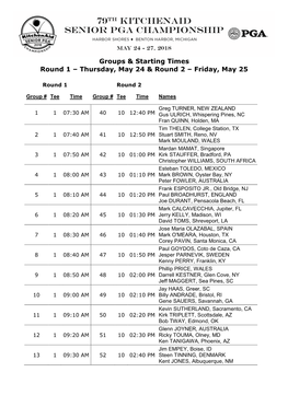 Groups & Starting Times Round 1 – Thursday