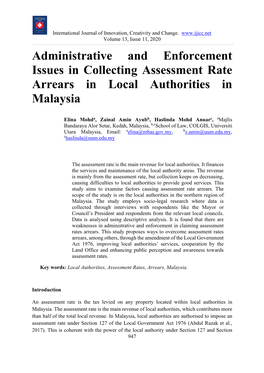 Administrative and Enforcement Issues in Collecting Assessment Rate Arrears in Local Authorities in Malaysia