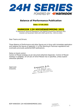 HANKOOK 12H HOCKENHEIMRING 2021 to Sporting & Technical Regulations 24H SERIES Powered by Hankook 2021 (Version 26 November 2020 with KNAF Permit No.: 0314.21.002)