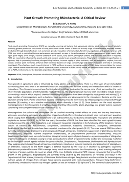 Plant Growth Promoting Rhizobacteria: a Critical Review