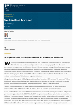 Give Iran Good Television | the Washington Institute