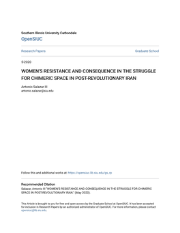 Women's Resistance and Consequence in the Struggle for Chimeric Space in Post-Revolutionary Iran