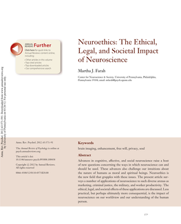 Neuroethics: the Ethical, Legal, and Societal Impact of Neuroscience