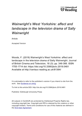 Affect and Landscape in the Television Drama of Sally Wainwright