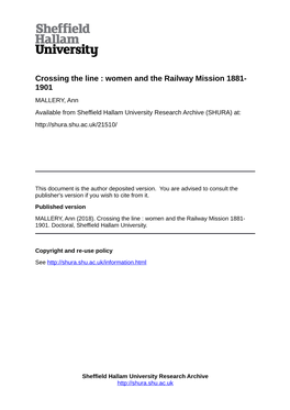 Women and the Railway Mission 1881- 1901 MALLERY, Ann Available from Sheffield Hallam University Research Archive (SHURA) At