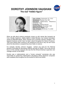 DOROTHY JOHNSON VAUGHAN the Real “Hidden Figure”