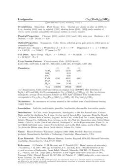 Lindgrenite Cu3(Moo4)2(OH)2 C 2001-2005 Mineral Data Publishing, Version 1