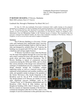 Landmarks Preservation Commission June 22, 2010, Designation List 433 LP-2353