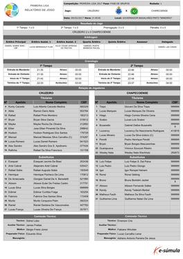 1º Tempo Nº Apelido Nome Completo CBF Nº Apelido Nome Completo CBF Substitutos Substitutos 2º Tempo CRUZEIRO Titulares CHAPE
