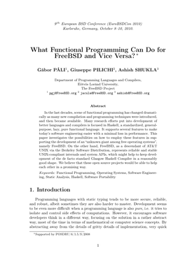 What Functional Programming Can Do for Freebsd and Vice Versa? ∗