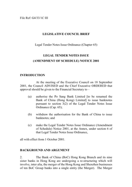 G4/33/1C III LEGISLATIVE COUNCIL BRIEF Legal Tender Notes Issue Ordinance