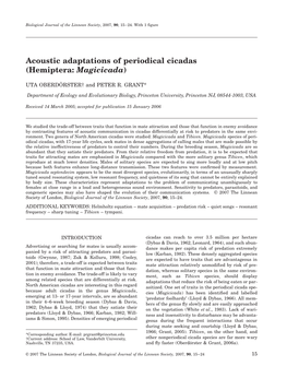 Acoustic Adaptations of Periodical Cicadas (Hemiptera: Magicicada)