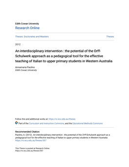 The Potential of the Orff-Schulwerk Approach As a Pedagogical Tool for the Effective Teaching of Italian to Upper Primary Students in Western Australia