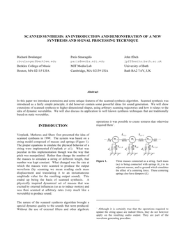 Scanned Synthesis: an Introduction and Demonstration of a New Synthesis and Signal Processing Technique