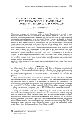 Castles As a Tourist Cultural Product in the Province of Alicante (Spain): Actions, Initiatives and Proposals