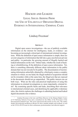 Hacked and Leaked: Legal Issues Arising from the Use of Unlawfully Obtained Digital Evidence in International Criminal Cases