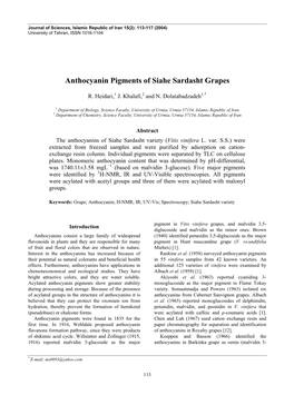 Anthocyanin Pigments of Siahe Sardasht Grapes