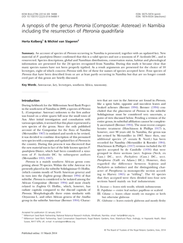 A Synopsis of the Genus Pteronia (Compositae: Astereae) in Namibia Including the Resurrection of Pteronia Quadrifaria