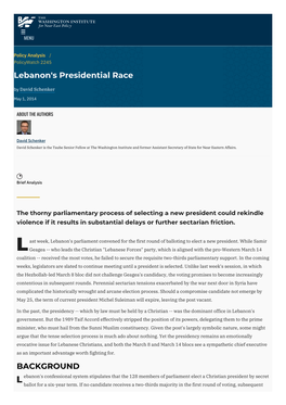 Lebanon's Presidential Race | the Washington Institute