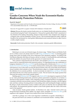 Gender Concerns When Noah the Economist Ranks Biodiversity Protection Policies