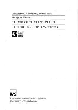 Three Contributions to the History of Statistics