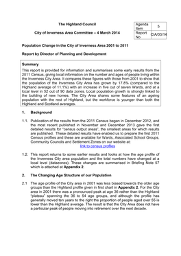 Population Change in the City of Inverness Area 2001 to 2011