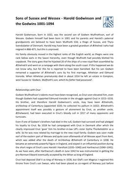 Sons of Sussex and Wessex - Harold Godwinson and the Godwins 1001-1094