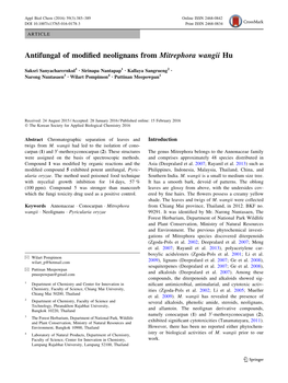 Antifungal of Modified Neolignans from Mitrephora Wangii Hu