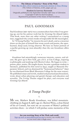 PAUL GOODMAN a Young Pacifist