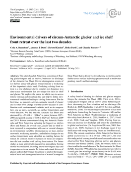 Environmental Drivers of Circum-Antarctic Glacier and Ice Shelf Front Retreat Over the Last Two Decades