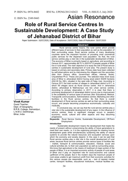 Role of Rural Service Centres in Sustainable Development