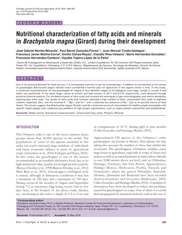 Nutritional Characterization of Fatty Acids and Minerals in Brachystola Magna (Girard) During Their Development