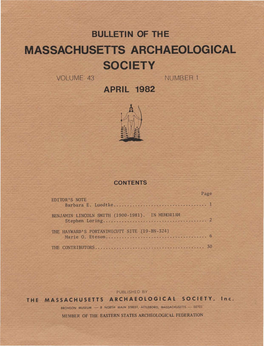 Bulletin of the Massachusetts Archaeological Society, Vol. 43, No. 1. April 1982