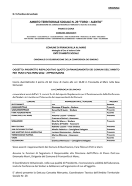 Ambito Territoriale Sociale N. 29 “Foro – Alento” (Deliberazione Del Consiglio Regionale D’Abruzzo N