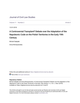 A Controversial Transplant? Debate Over the Adaptation of the Napoleonic Code on the Polish Territories in the Early 19Th Century