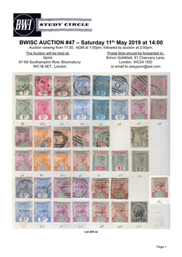 BWISC AUCTION 2019’ in the Subject Bar, up to 06:00Am on the Day of the Auction