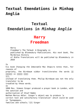Textual Emendations in Minhag Anglia