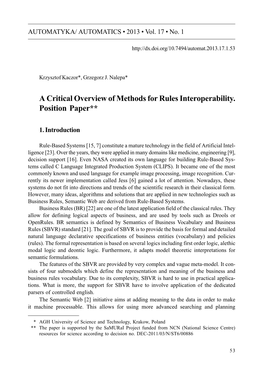 A Critical Overview of Methods for Rules Interoperability. Position Paper**