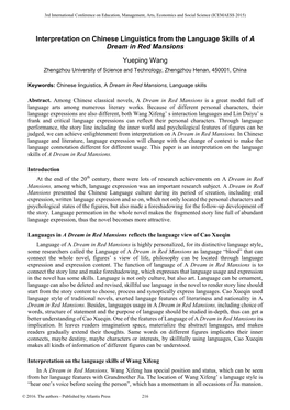 Interpretation on Chinese Linguistics from the Language Skills of a Dream in Red Mansions Yueping Wang