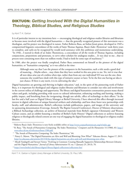 Getting Involved with the Digital Humanities in Theology, Biblical Studies, and Religious Studies