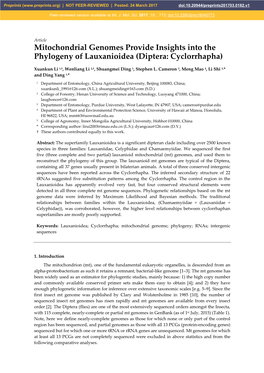 Mitochondrial Genomes Provide Insights Into the Phylogeny of Lauxanioidea (Diptera: Cyclorrhapha)