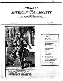 Journal of the American Viola Society Volume 2 No. 2, August 1986