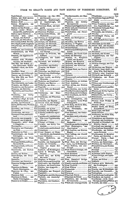 Index to Kelly's North and East Ridings of Yorkshire Directory