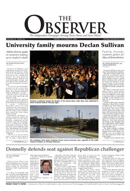 University Family Mourns Declan Sullivan Athletic Director Speaks Family, Friends, on Moments Leading Students Gather for up to Student’S Death Mass of Remembrance