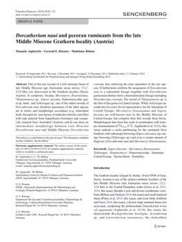 Dorcatherium Naui and Pecoran Ruminants from the Late Middle Miocene Gratkorn Locality (Austria)