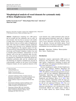 Morphological Analysis of Vessel Elements for Systematic Study of Three Zingiberaceae Tribes