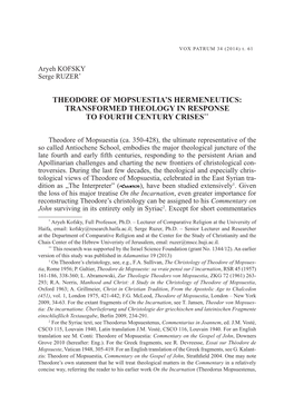 Theodore of Mopsuestia's Hermeneutics: Transformed Theology