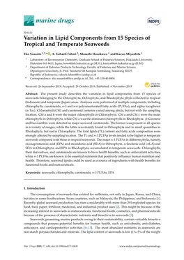 Variation in Lipid Components from 15 Species of Tropical and Temperate Seaweeds