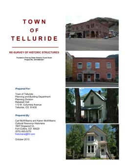 Town of Telluride Planning and Building Department Planning Division Rebekah Hall 113 W