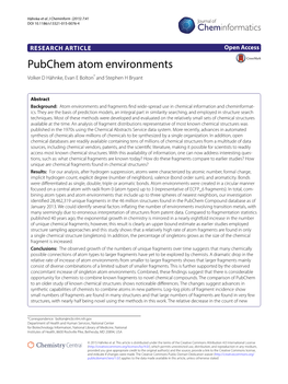 Pubchem Atom Environments Volker D Hähnke, Evan E Bolton* and Stephen H Bryant